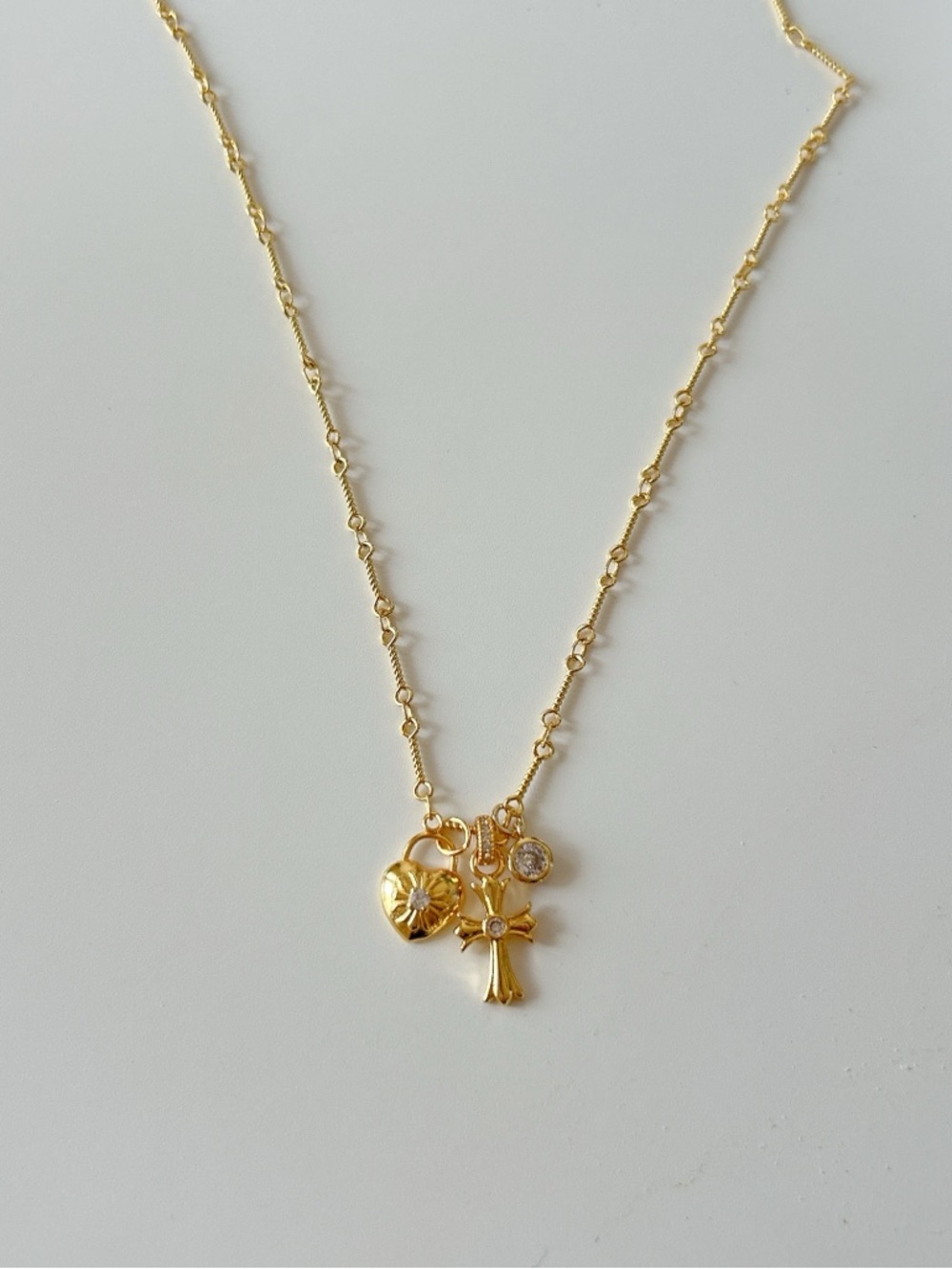 Gold Charm Cross & Heart Pendant Necklace - Women's Jewelry